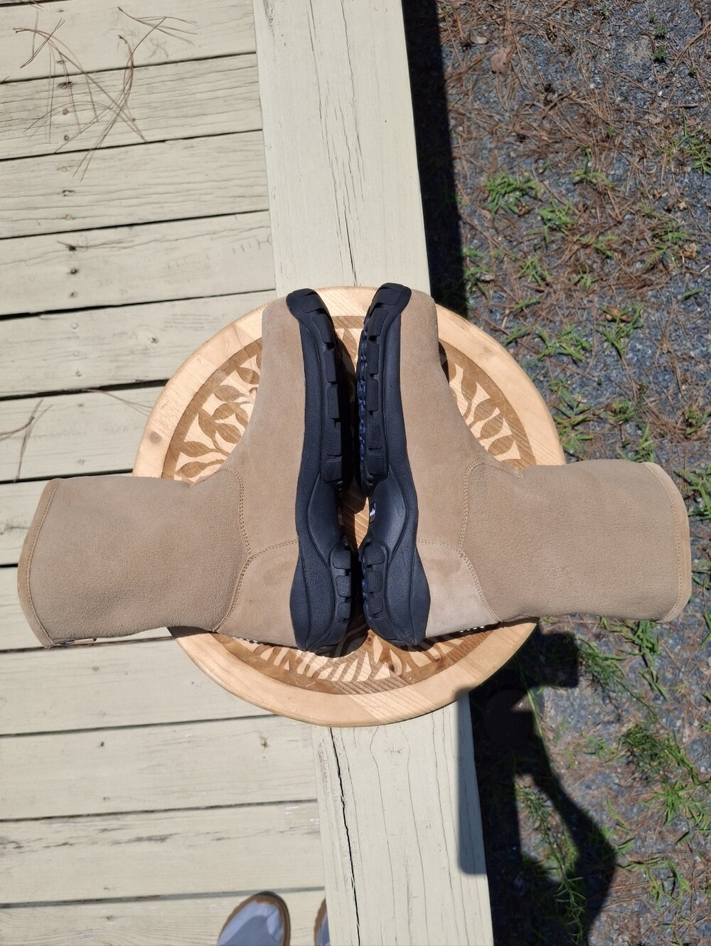 VTG Lands' End Women's Tan Suede & Fleece-Lined Mid Calf Back Zip Winter Boots 9 - Picture 5 of 11
